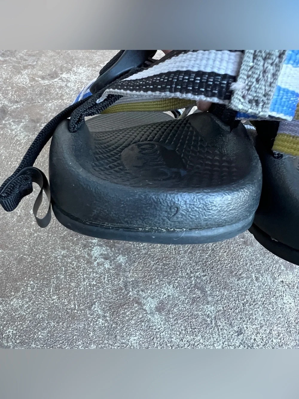 Chaco Kids Sandals in Black with Blue & Yellow Straps Sz 2